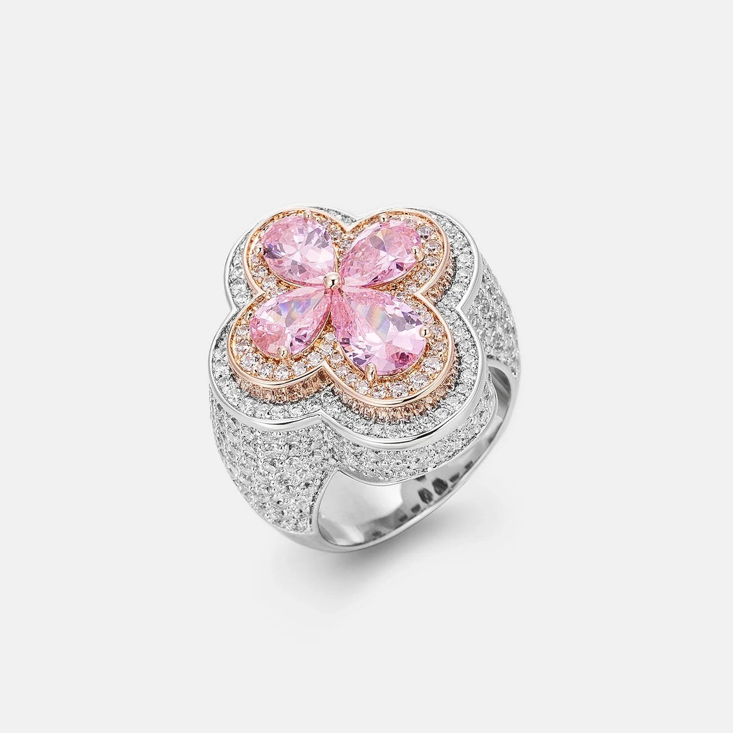 Moissanite Pink Clover Ring