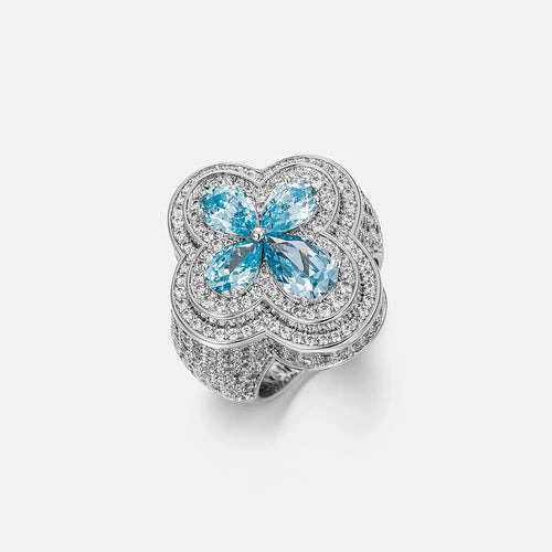 Moissanite Blue Clover Ring