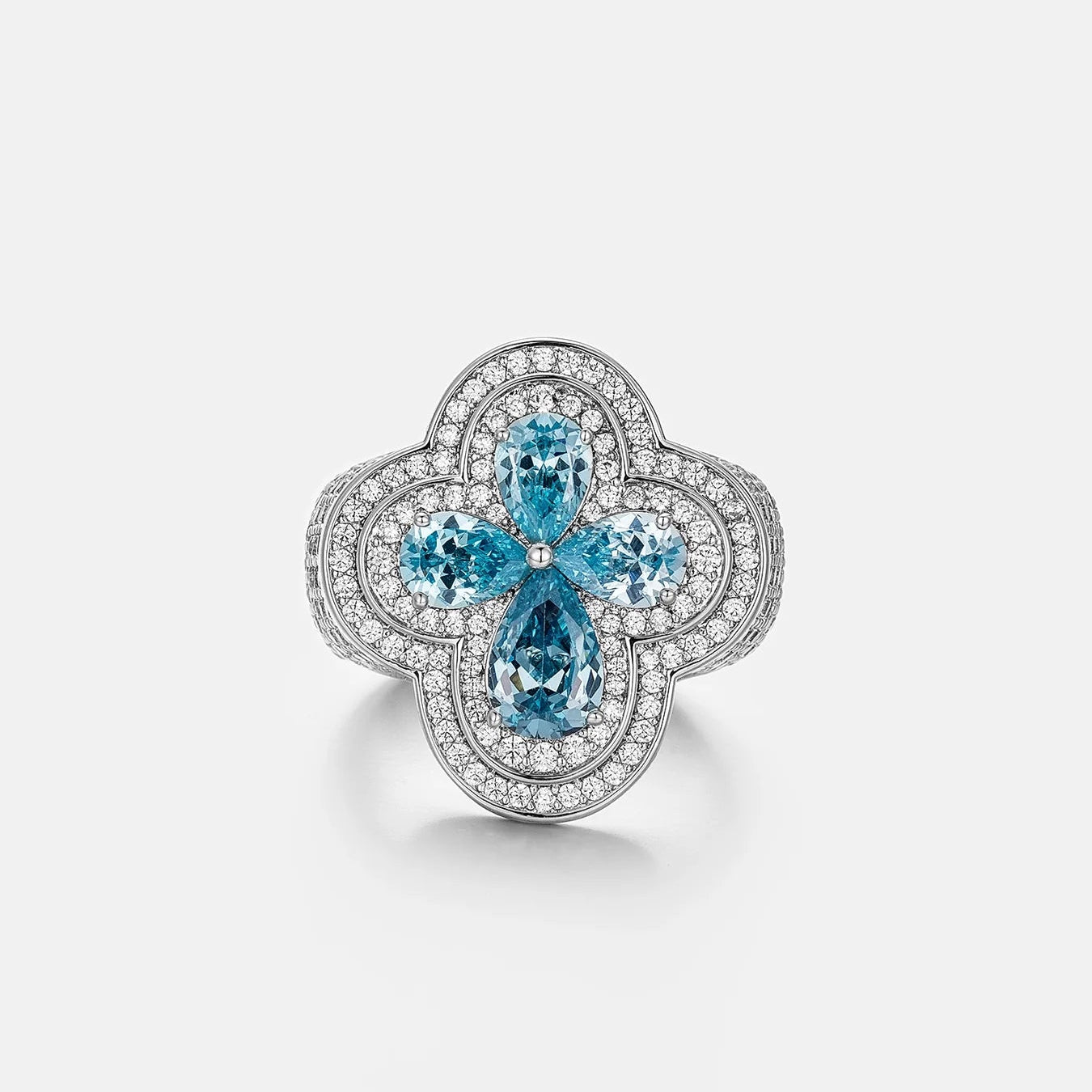 Moissanite Blue Clover Ring
