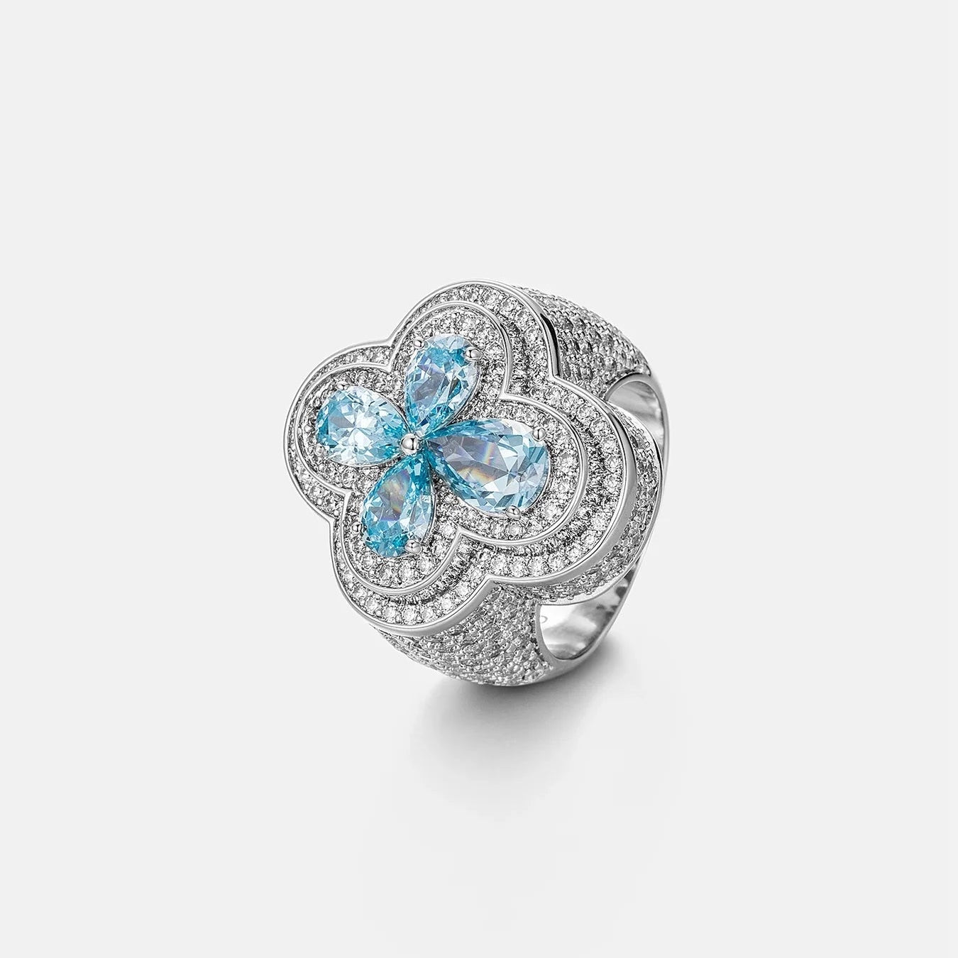 Moissanite Blue Clover Ring
